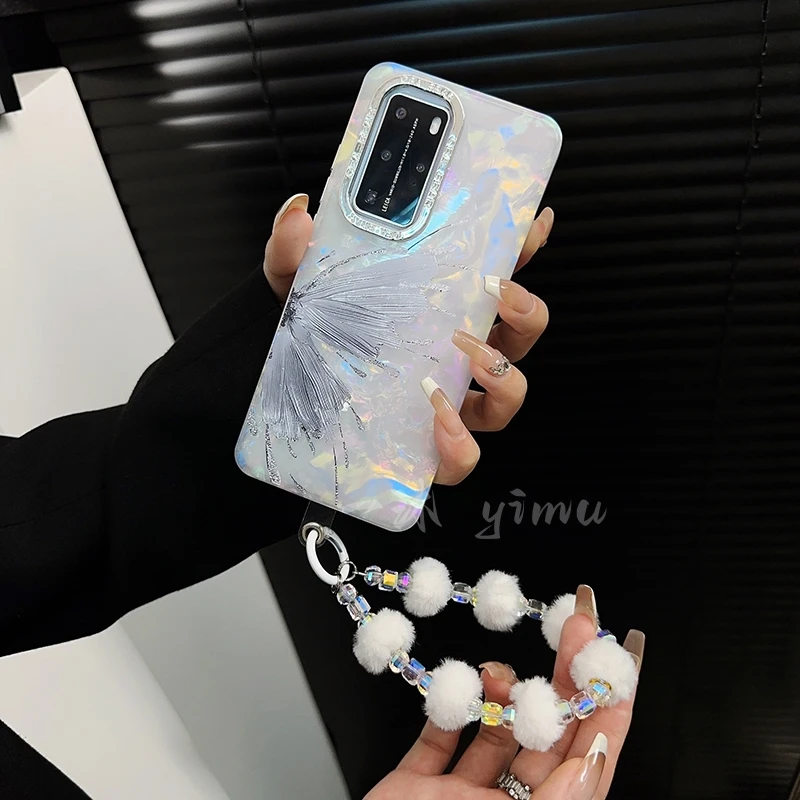 适用华为p40pro手机壳新款huawei套p40贝壳ins蝴蝶高级电镀网红女