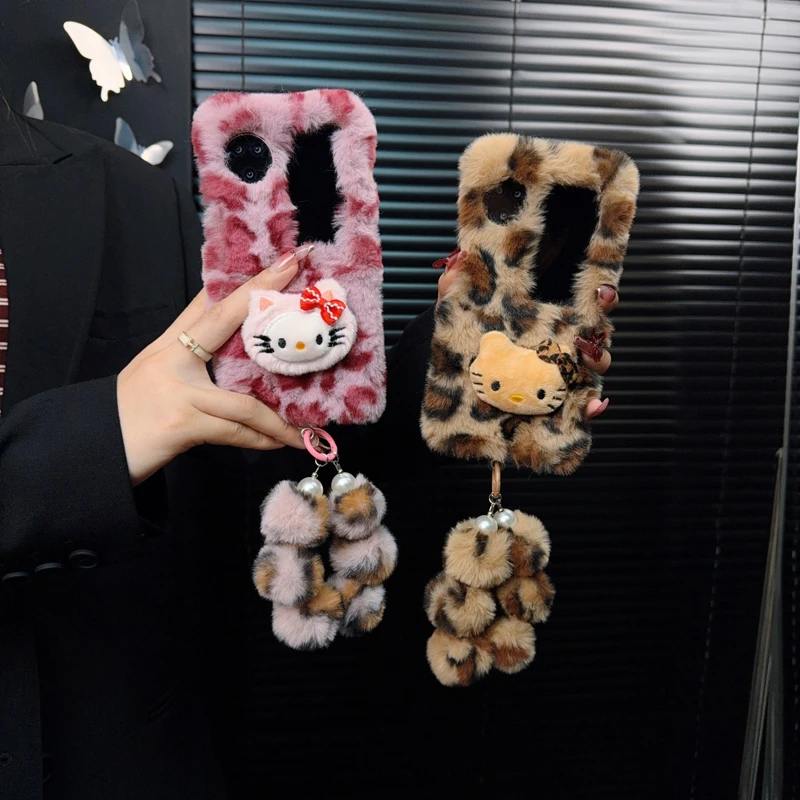适用oppofindn3flip手机壳新款n3flip套oppo毛绒豹纹可爱KT猫女款