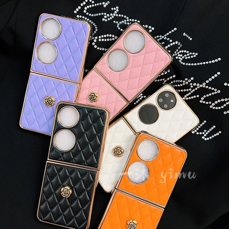 适用华为p50pocket手机壳新款pockets套pocket2高级菱格电镀女款