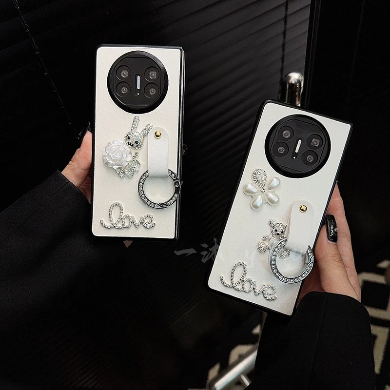 适用华为matex5手机壳新款matex5套huawei高级感皮纹水钻兔子女款