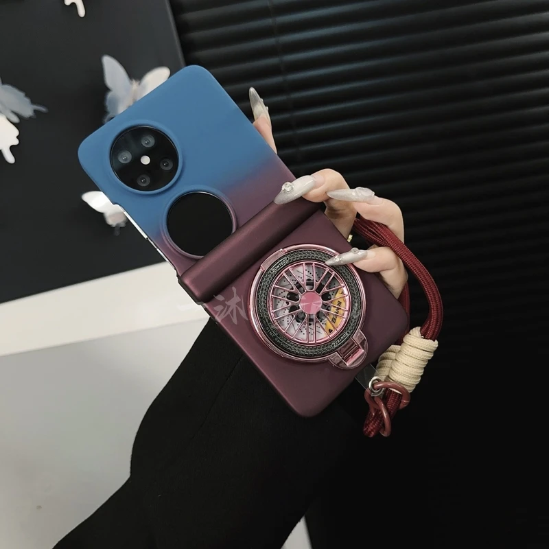 适用华为p50pocket手机壳新款pocket2套pockets撞色旋转支架女款p