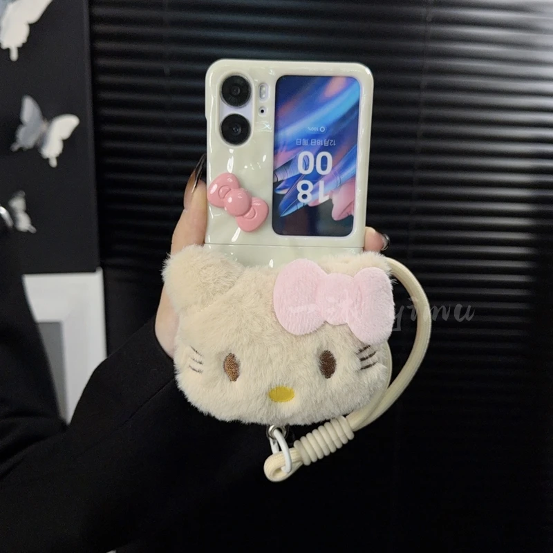 适用oppofindn2flip手机壳新款n2flip套oppo立体毛绒公仔kt猫女款