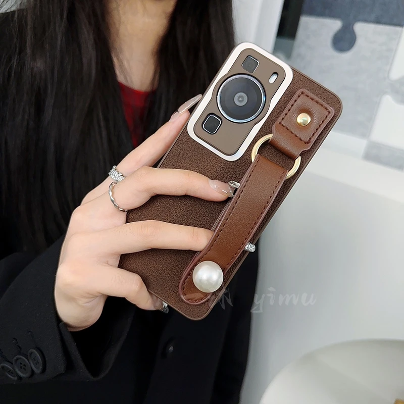 适用华为p60手机壳新款p60pro套huawei高级皮质腕带创意网红女款P