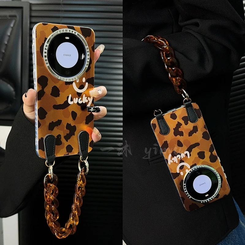 适用华为mate60pro手机壳新款mate60套高级感豹纹ins小众链条女款