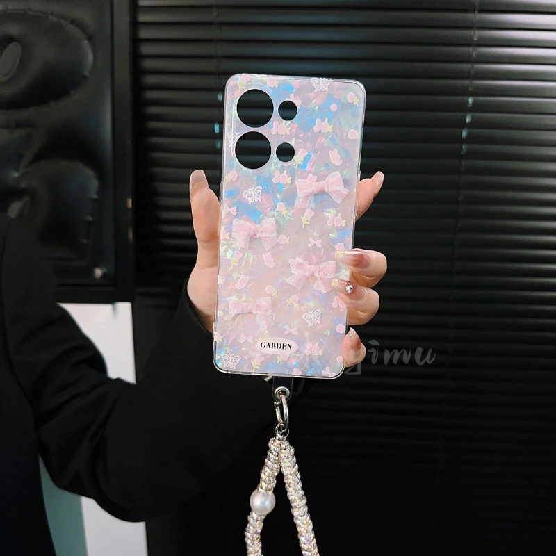 适用opporeno9手机壳新款reno9pro套高级感ins花朵蝴蝶贝壳纹女款