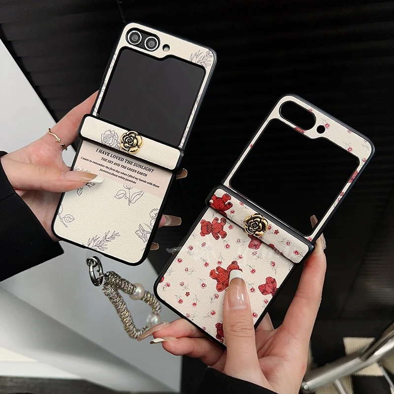 适用三星zflip5手机壳新款z flip5套小香风玫瑰花全包网红小熊女p