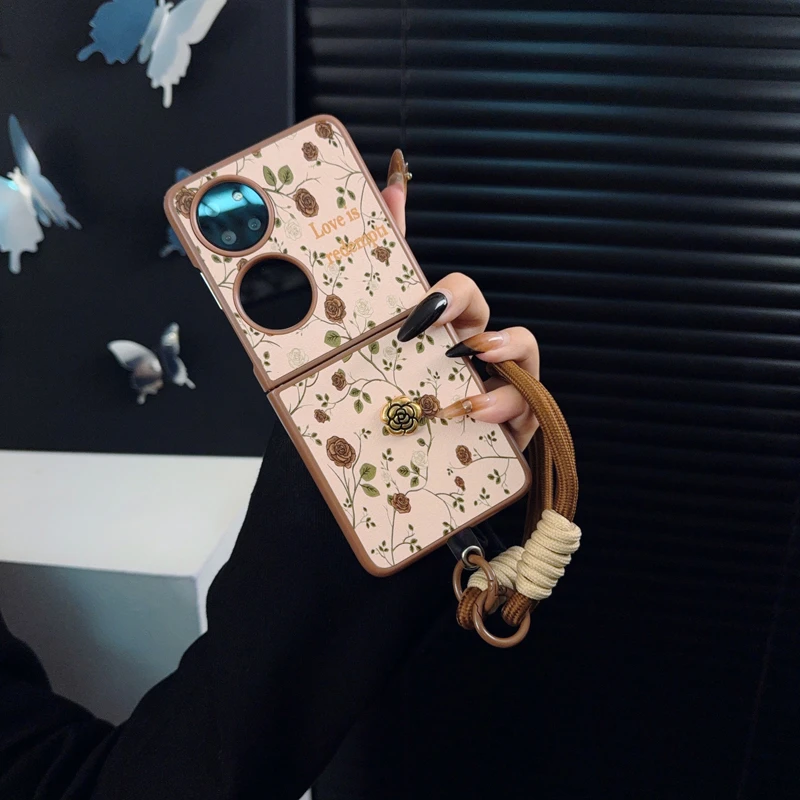 适用华为p50pocket手机壳新款pocket2套pockets小众ins玫瑰花女款