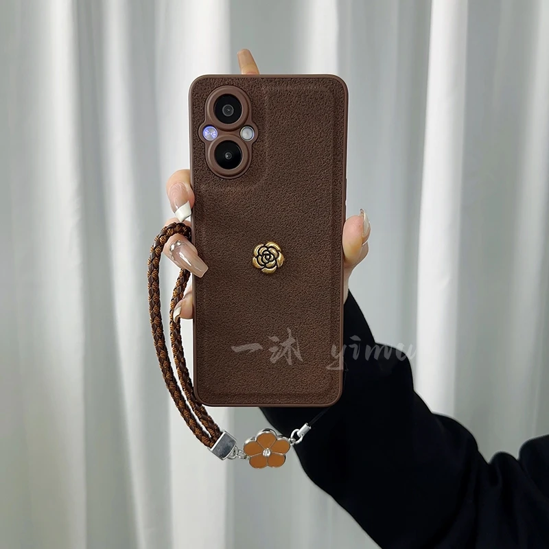 适用oppoa96手机壳新款a96套oppo复古花朵潮牌网红创意女款带挂绳