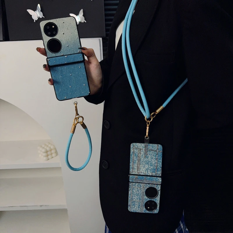 适用华为p50pocket手机壳新款pocket2套pockets个性牛仔ins渐变女