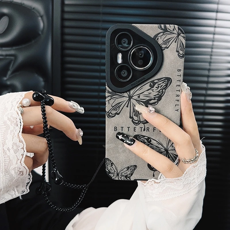 适用华为pura70手机壳新款p70pro+套huawei高级皮质玫瑰ins蝴蝶女