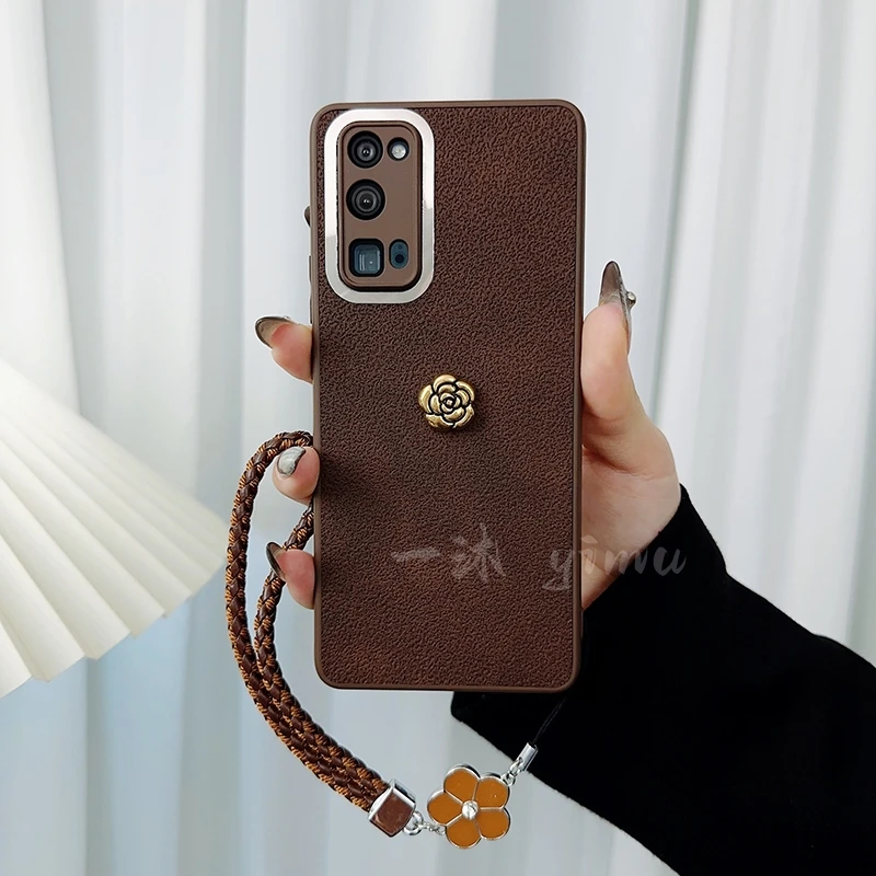 适用荣耀30pro手机壳新款honor30pro+套复古山茶花腕带女款带挂绳