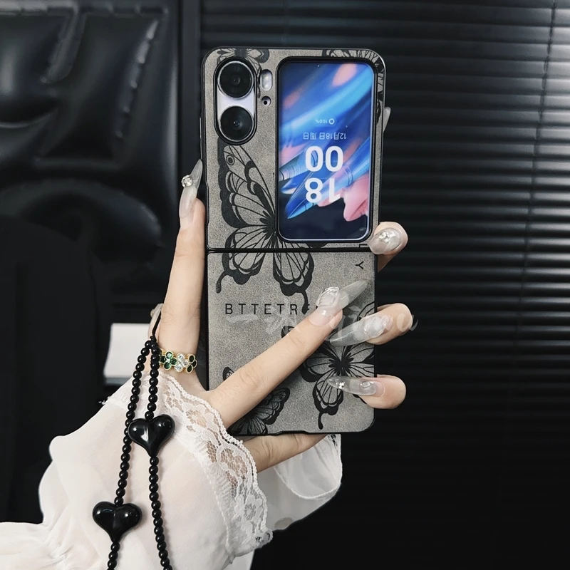 适用oppofindn2flip手机壳新款n2flip套oppo高级皮质蝴蝶KT猫咪女