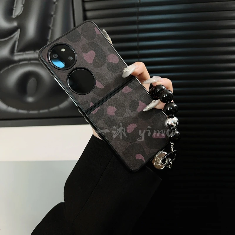 适用华为p50pocket手机壳新款pocket2套pockets皮质少女ins粉豹纹