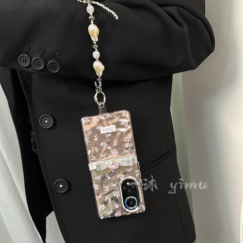 适用荣耀50pro手机壳新款honor50套高级淑女风蝴蝶结时尚女款手绳