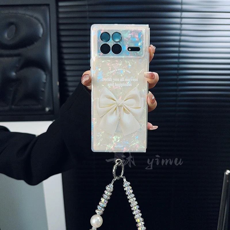 适用小米mixfold3手机壳新款fold3套mix白色蝴蝶结简约贝壳蝴蝶女