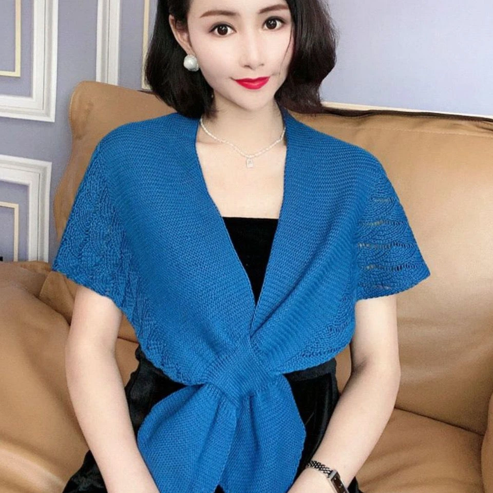 日系针织小披肩减龄鱼尾纹外搭名媛风春夏女护颈椎空调房搭肩围巾
