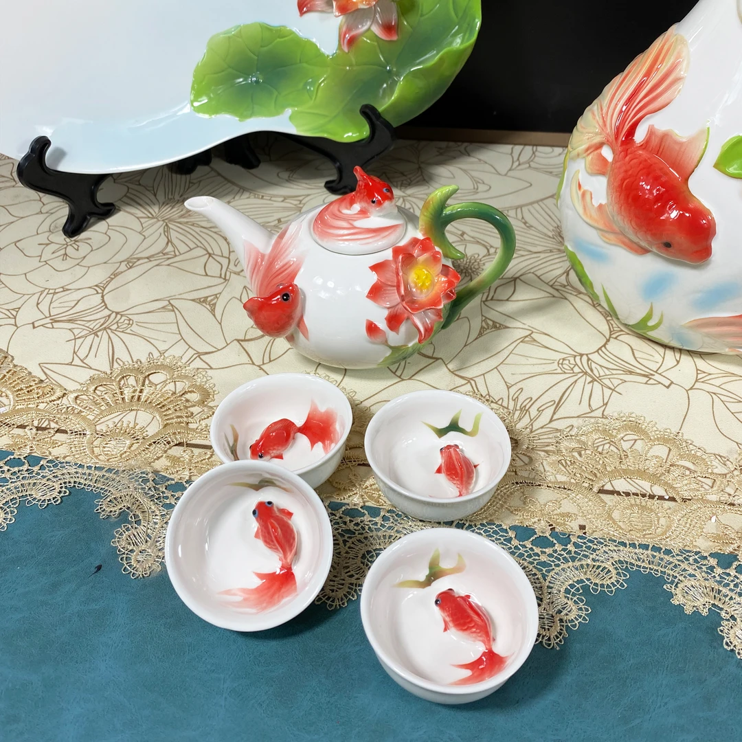 陶瓷茶壶珐琅瓷茶具手工釉下彩中式茶杯