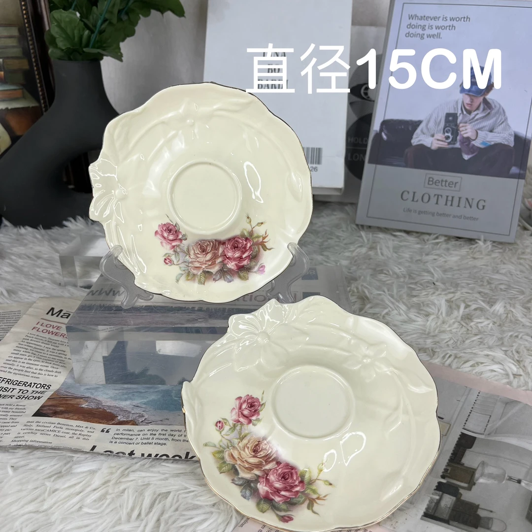 欧式象牙黄小吃碟人工手绘描金简约大气