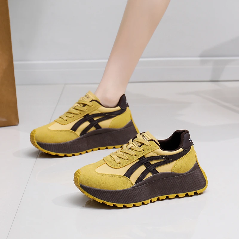 2025春季新款全皮面防水百搭厚底老爹鞋女休闲时尚运动增高阿甘鞋