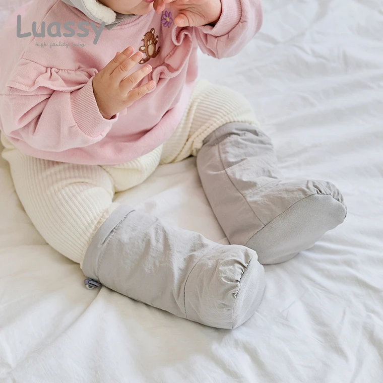 luassy婴儿袜子秋冬宝宝毛绒鞋袜0-1岁儿童加绒加厚地板袜中筒袜