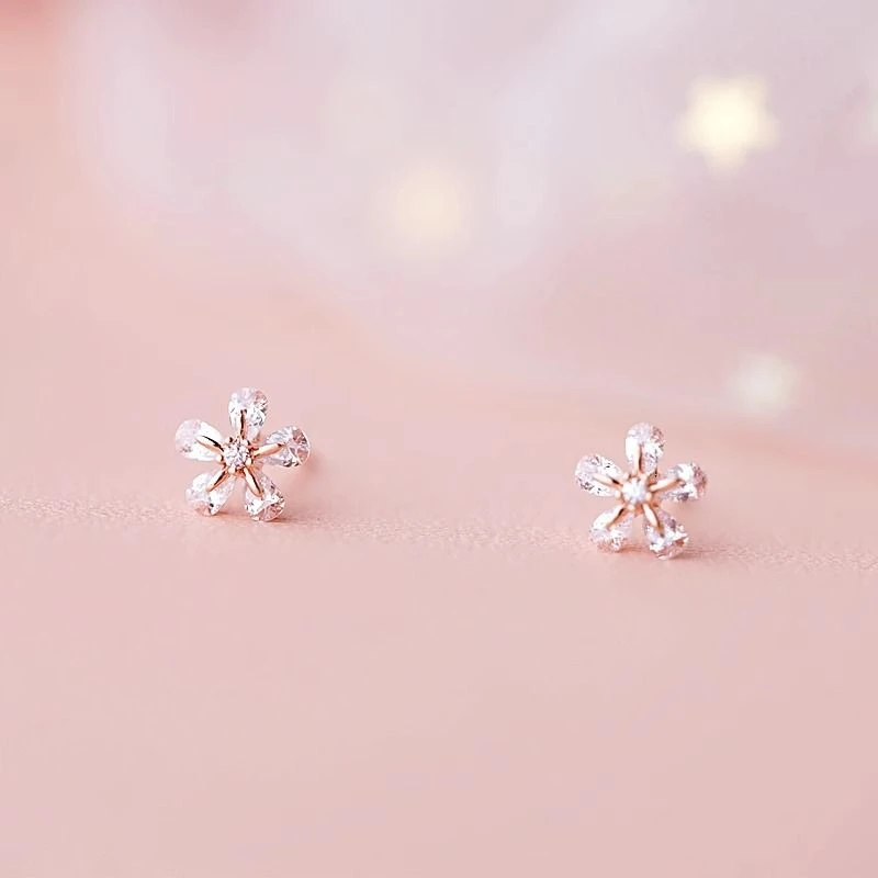 合金耳饰 五瓣樱花日系清爽甜美少女耳环小众温柔2024年超火新款