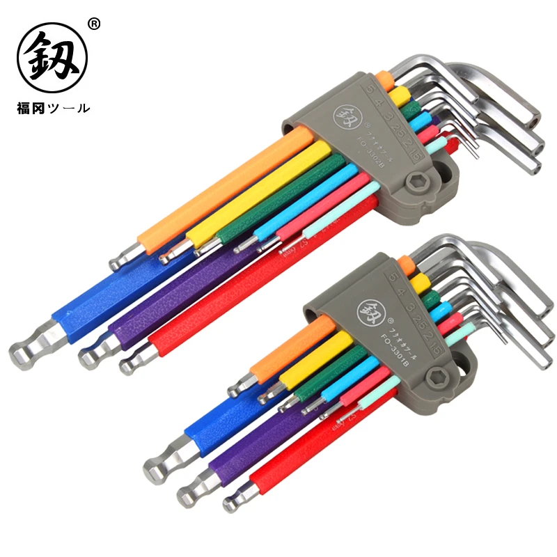 釰牌福冈工具内六角组套扳手套装加长带L型孔螺丝刀9件套FO-3301B