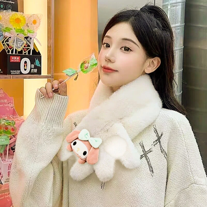 三丽鸥围巾女生高级感百搭围脖时尚秋冬立体可爱卡通保暖毛绒围巾