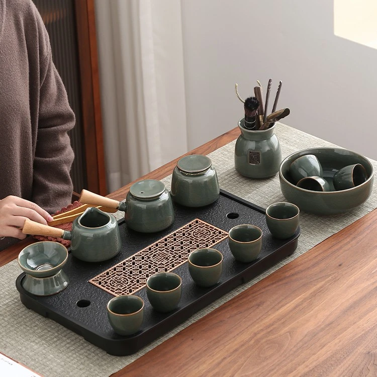 整套哥窑陶瓷茶具套装家用客厅办公室轻奢小套会客壶中式懒人神器
