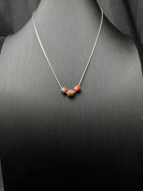 坠链均925银 印度进口天天然然 珊珊瑚瑚925纯银链子 888