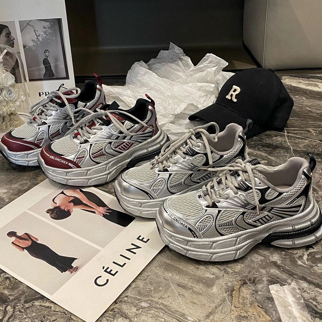 【猪猪家】厚底老爹鞋女2024秋季新款韩版圆头系带百搭休闲鞋软底