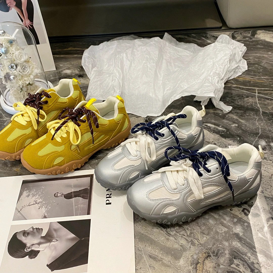 【猪猪家】小众复古银色鸳鸯带德训鞋女2024夏季透气网面软底休闲鞋