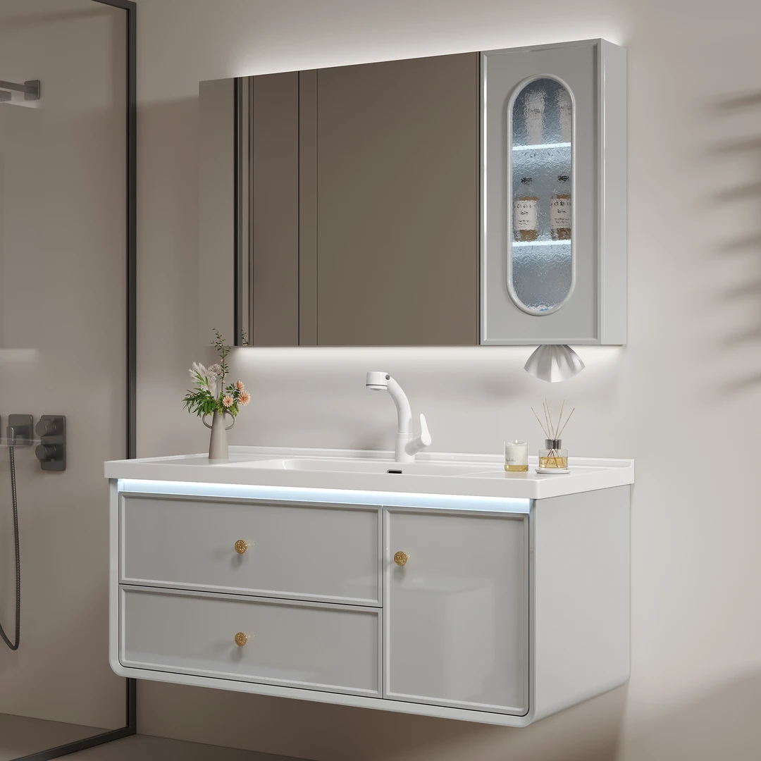 新款法式实木浴室柜组合陶瓷一体盆卫生间洗漱台洗手脸盆柜卫浴套