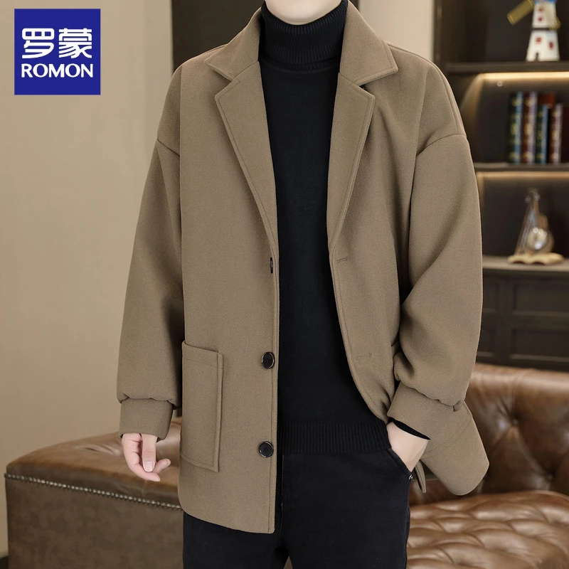 罗蒙毛呢大衣男秋冬季新款英伦风中长款呢子外套男青年高级感风衣