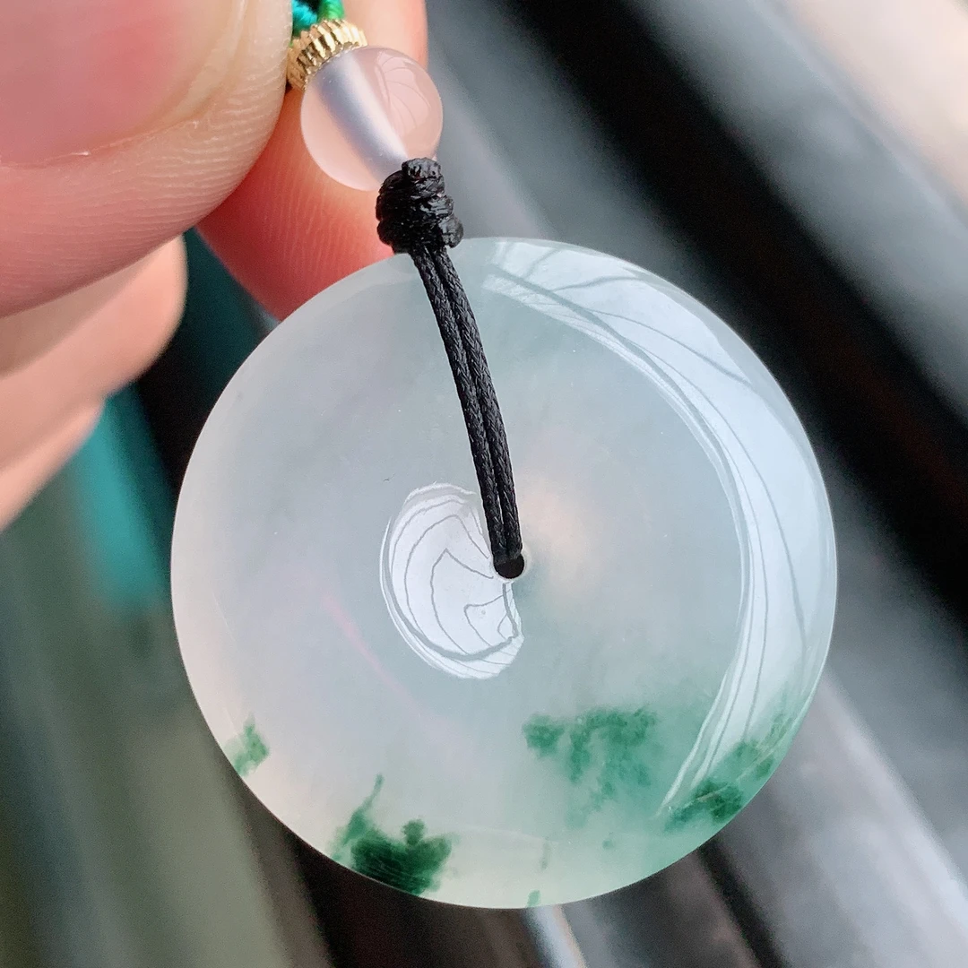 缅甸天然A货翡翠 飘花平安吊坠 尺寸30-6.2