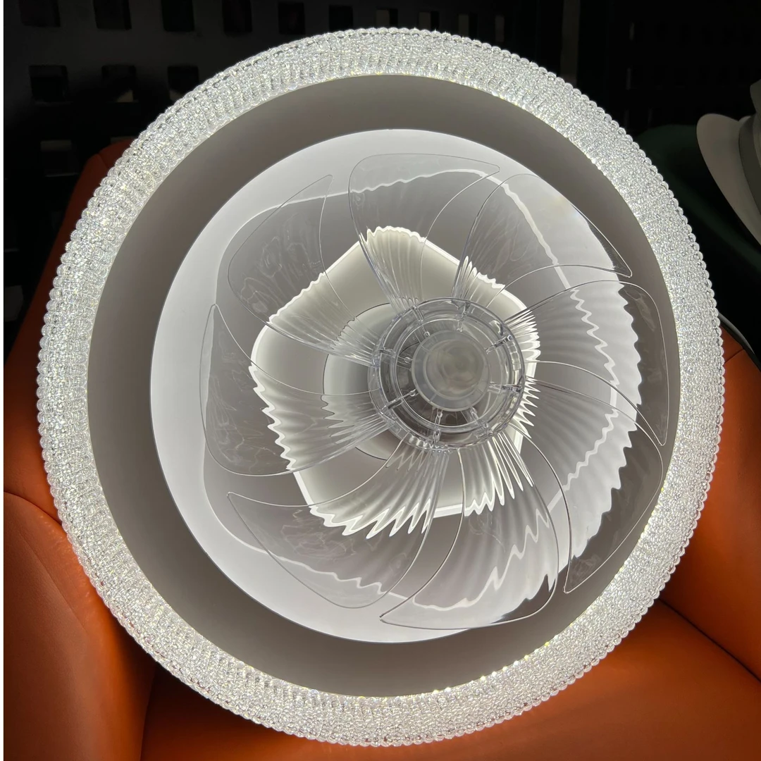 2024家用时尚自然风智能360°摇头吸顶风扇灯离线语音卧室餐厅灯