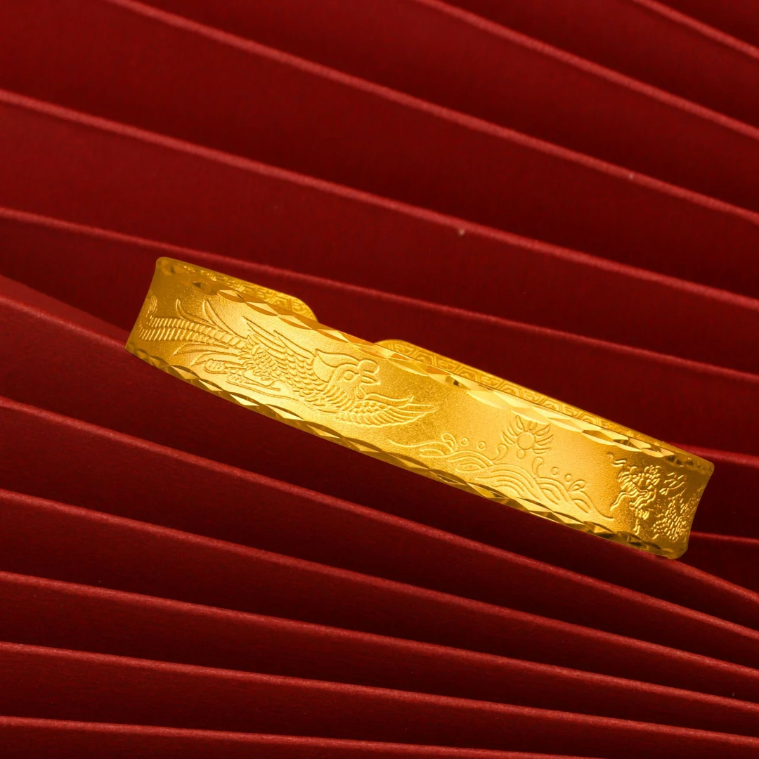 祥云龙凤开口手镯车花边镯子吉祥如意百福首饰