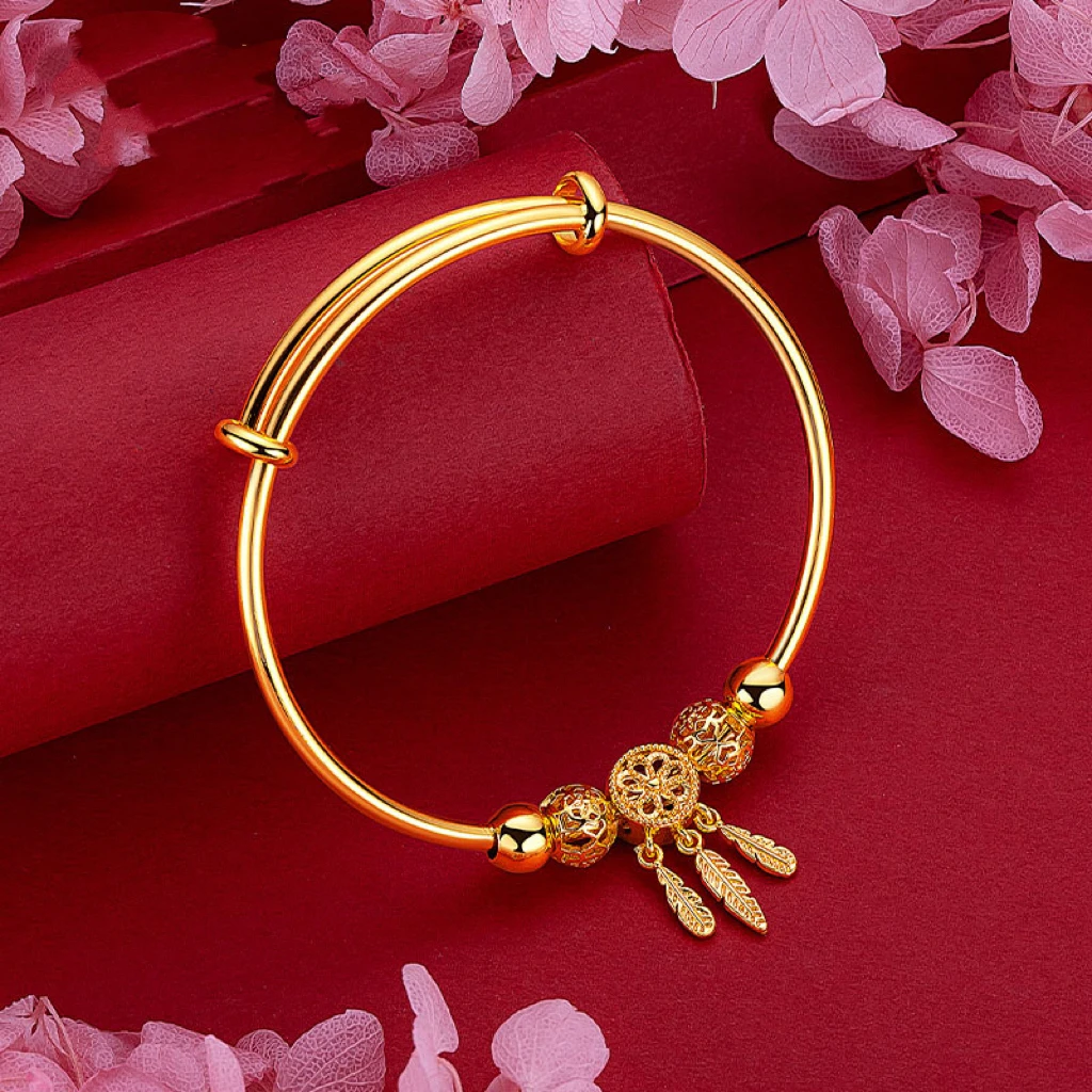 铜合金手镯 新款精品捕梦网推拉手镯磨砂金色简约气质开口手环