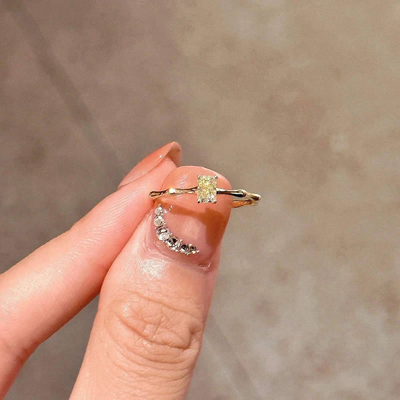 钛钢戒指 小方糖戒指女简约轻奢微镶竹节指环开口可调节食指戒