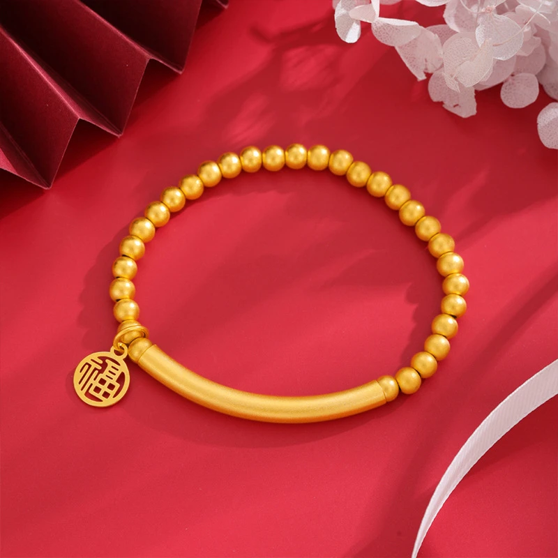 铜合金手镯 新品磨砂 手镯福牌弯管半镯福字手链女款吉祥手饰