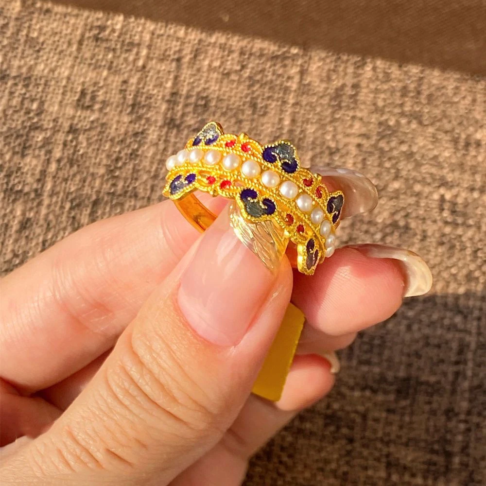 铜合金戒指 新款磨砂金色微镶蕾丝戒指女小众设计高级感气质指环
