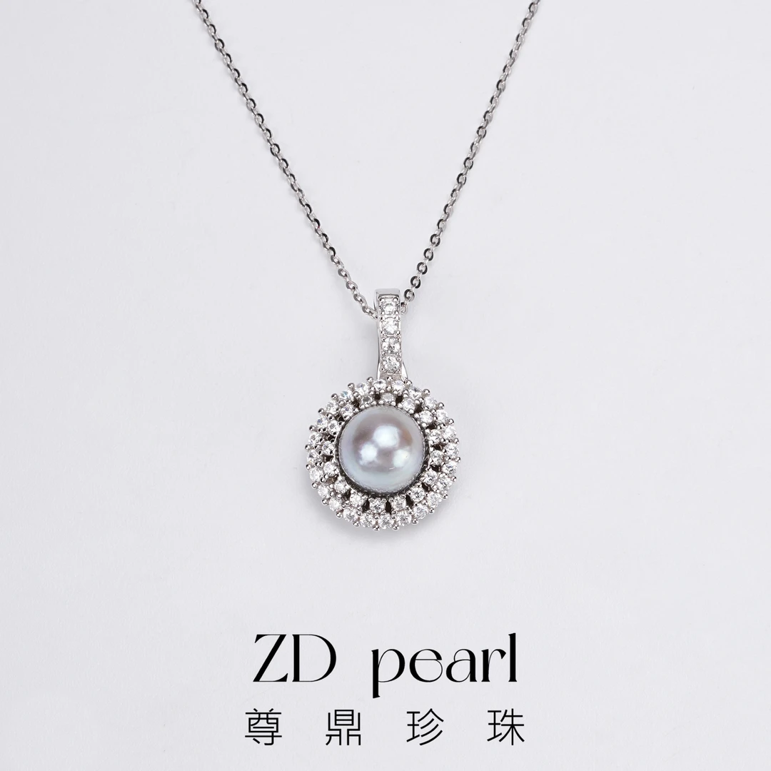 【溪溪】尊鼎珍珠-S925银海水珍珠真多麻色系吊坠（含银链）8-9mm