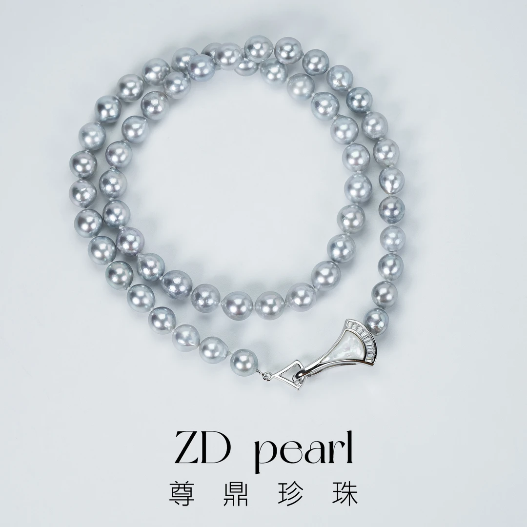 【阳阳】尊鼎珍珠-S925银海水真多麻色系扇形母贝全珠链6-7mm