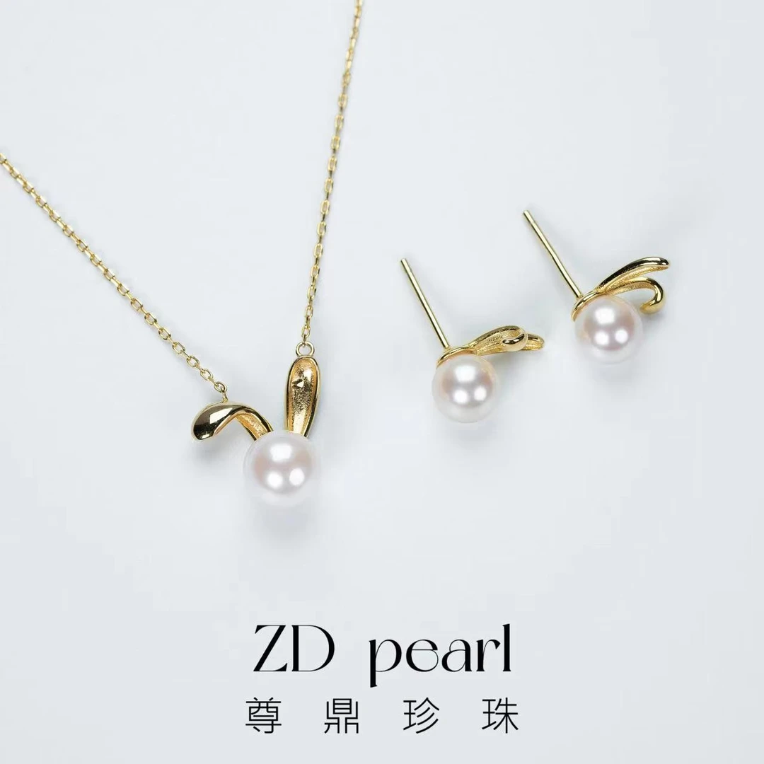 【TNS】尊鼎珍珠-S925银镀金海水珍珠akoya吊坠+耳钉套装6-7mm孤品