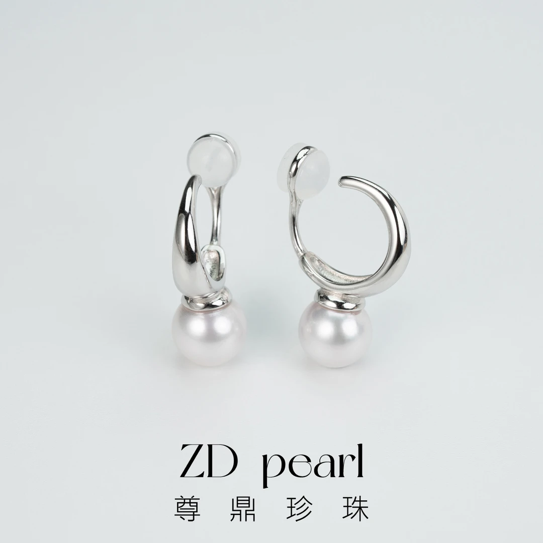 【佳文】尊鼎珍珠-S925银海水珍珠中国南珠耳夹8-9mm