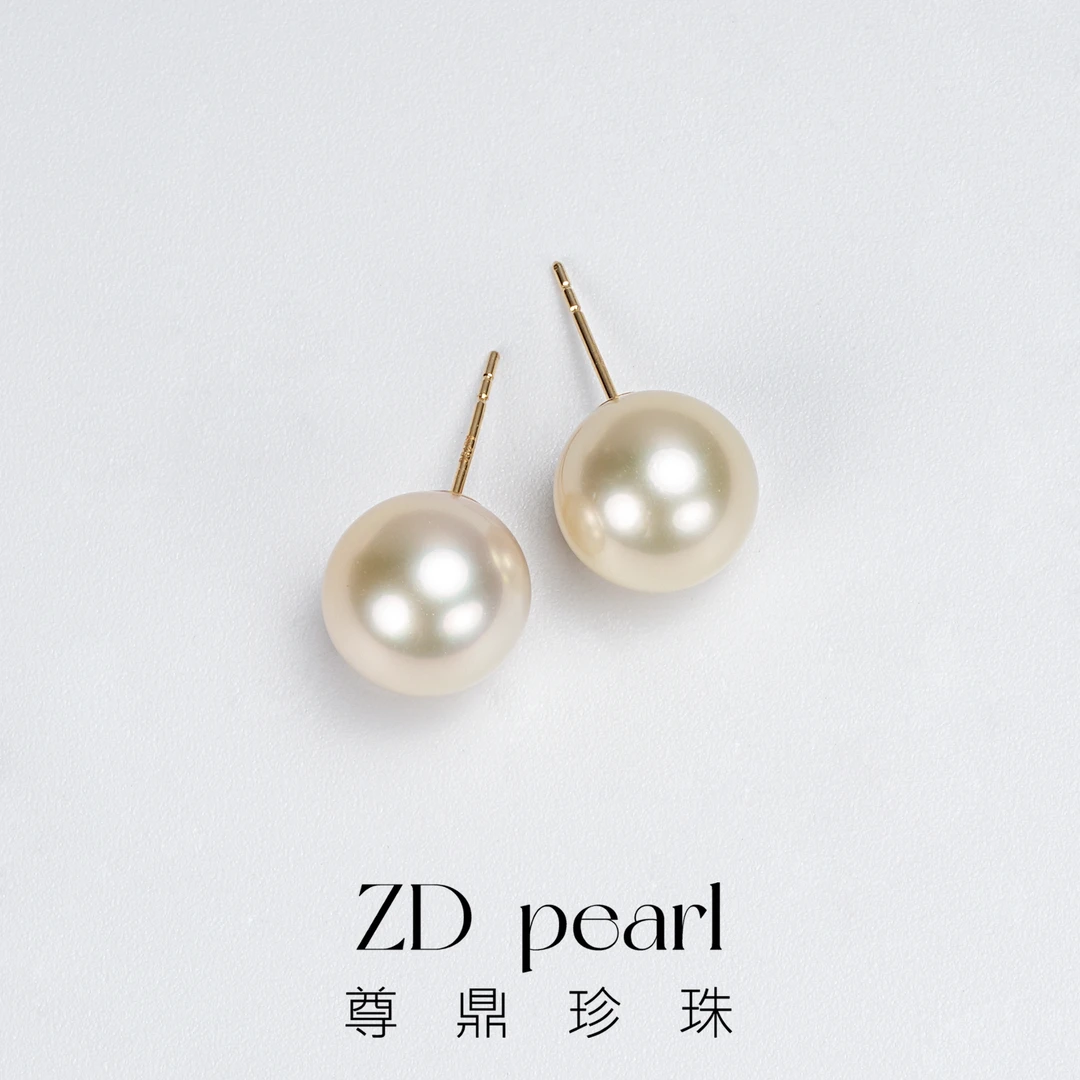 【鸭鸭】尊鼎珍珠-18K金海水珍珠【干枯玫瑰】耳钉10-11mm（孤品）