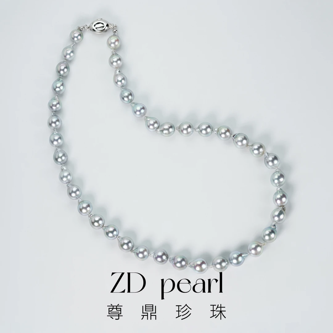 尊鼎珍珠-S925银海水中国南珠真多麻巴洛克项链8-9mm RS