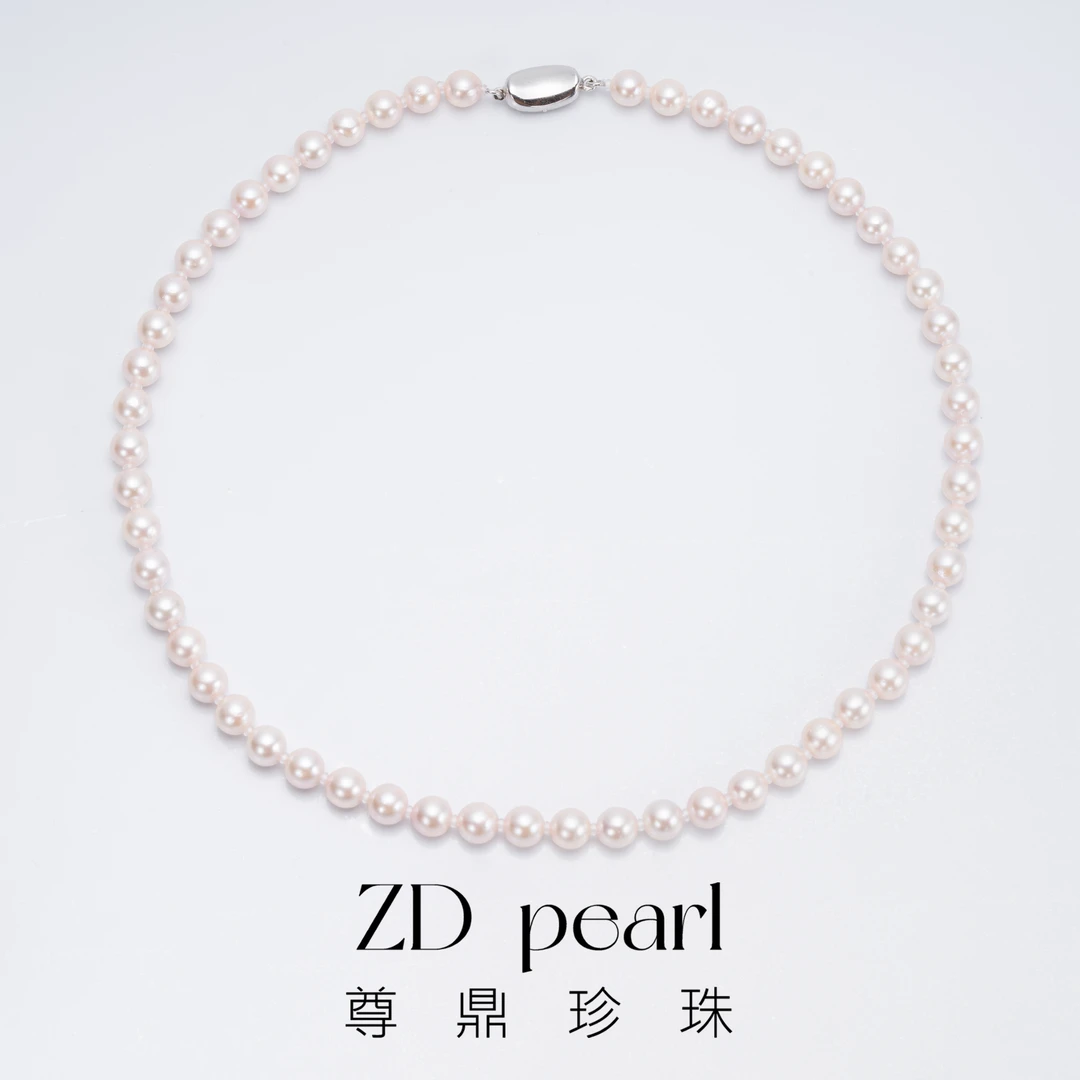 尊鼎珍珠-S925银海水珍珠中国南珠全珠链6-7mm正圆强光-RS