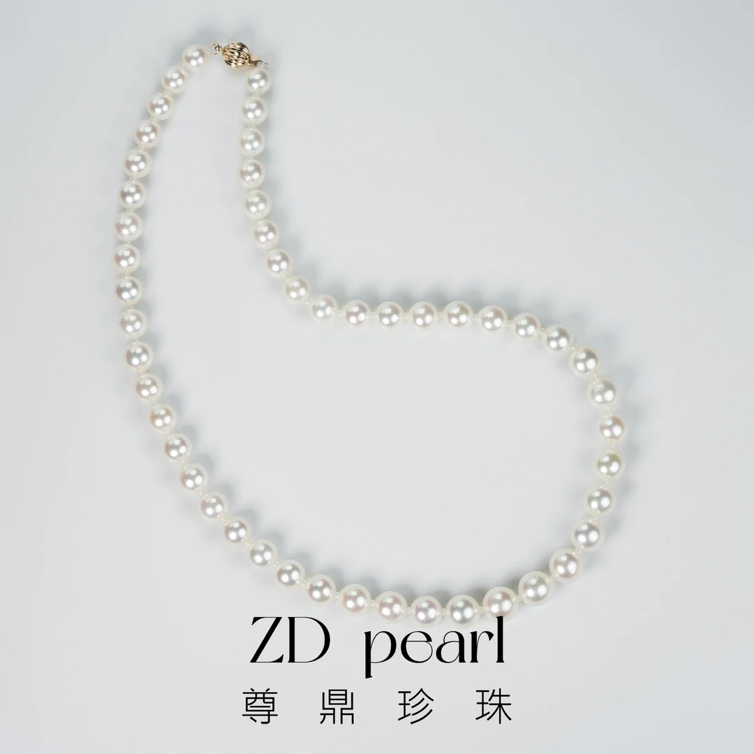 尊鼎珍珠-14K海水珍珠中国南珠白珠满串项链7-8.5mm-Nami