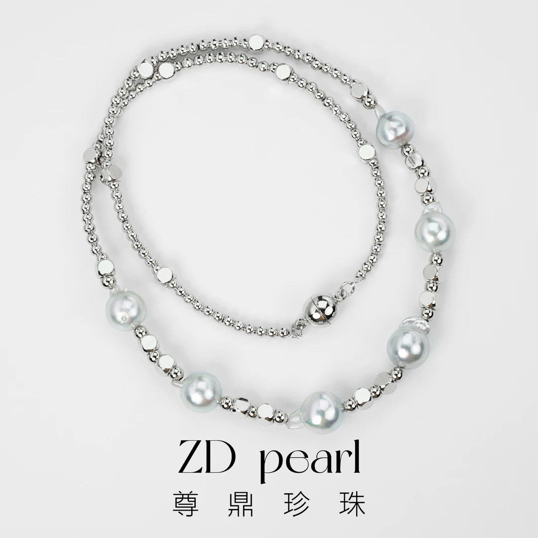 尊鼎珍珠-合金海水珍珠真多麻色系巴洛克微笑项链8-9mm RS