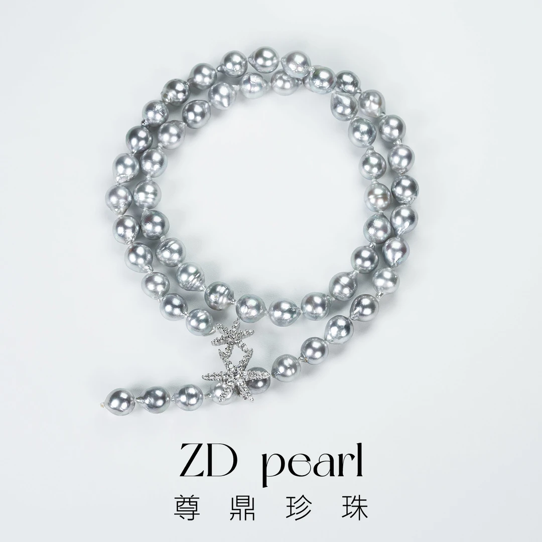 【鸭鸭】尊鼎珍珠-S925银海水雪花真多麻色系项链6-7mm